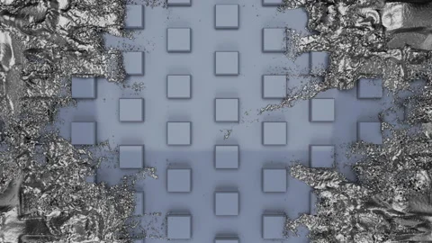 Abstract realistic 3D silver liquid flowing on blue box background. Video stock 159483615