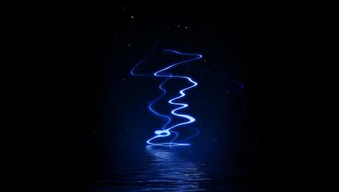 Abstract realistic blue nature lightning thunder background . Bright curved l Stock Illustration