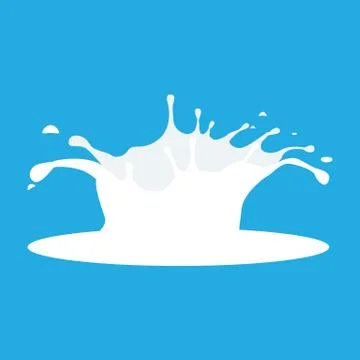 Abstract realistic milk drop with splashes isolated on blue background. Each Illustrazione stock