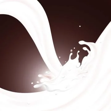 Abstract realistic milk drop with splashes and waves isolated on brown chocol Stock Illustration
