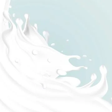 Abstract realistic milk drop with splashes and waves isolated on light blue b Stock Illustration