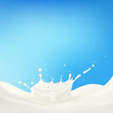 Abstract Realistic Milk Splashes From Drop Isolated On Blue Background Stock Illustration