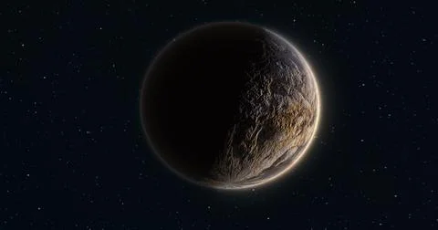 Abstract realistic space planet round sphere with a stone relief surface in.. Stock Illustration