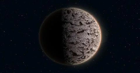 Abstract realistic space planet round sphere with a stone relief surface in s Stock Illustration