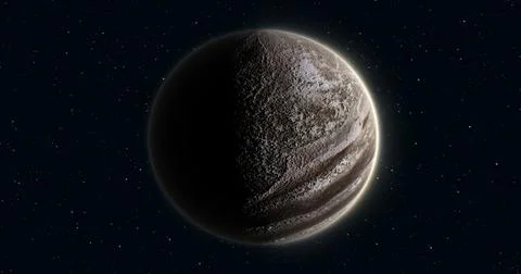 Abstract realistic space planet round sphere with a stone relief surface in s Ilustração Stock