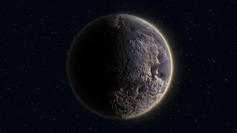 Abstract realistic space planet round sphere with a stone relief surface in.. Stock Illustration