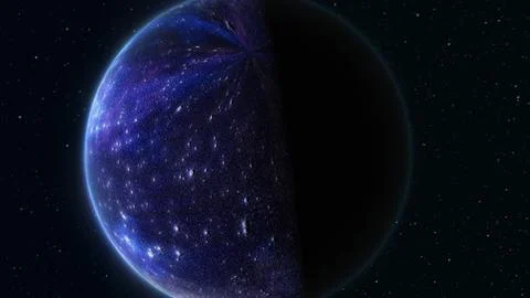 Abstract realistic space spinning planet round sphere with a blue water sur.. Stock Illustration