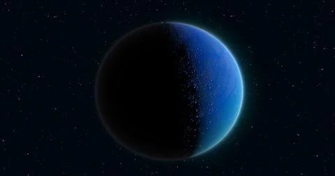 Abstract realistic space spinning planet round sphere with a water surface .. Stock Photos
