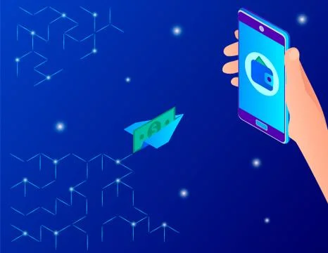 Abstract receiving money using a smartphone. Stock Illustration