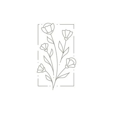 Abstract rectangle frame hand drawn buttercup, stem, leaves for romantic deco イラスト素材
