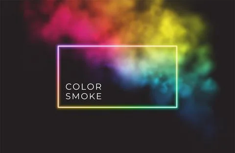 Abstract rectangle neon frame on color smoke background. Vector glowing light Illustrazione stock