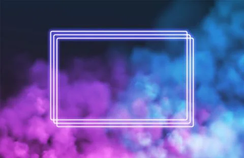 Abstract rectangle neon frame on pink smoke background. Vector glowing light Stock Illustration