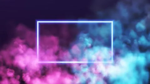 Abstract rectangle neon frame on pink and blue smoke background. Vector glowing Stock Illustration