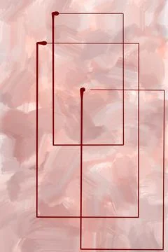 Abstract rectangle shapes minimalist thin red lines on messy gouache watercol 스톡 일러스트