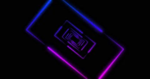 Abstract rectangle tunnel with blue &amp; purple Light Lines Video stock 138757784