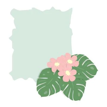 Abstract rectangular frame with an image of flowers in pink trendy colors and Stock Illustration