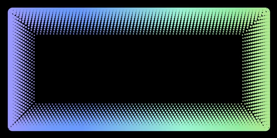 Abstract rectangular frame made of gradient dots on a black background Stockillustratie