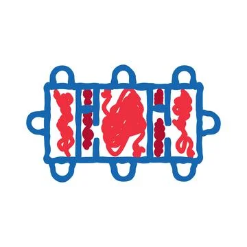 Abstract rectangular shape with blue frame and red scribbles Stock Illustration