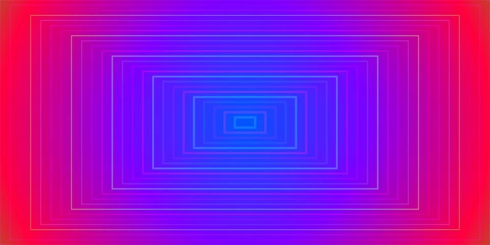 Abstract rectangular tunnel with neon red and blue gradient Ilustración de archivo