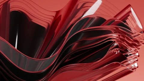 Abstract red and black wavy shape slowly rotating on red background Stock Footage 312203324