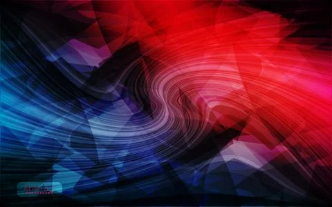 Abstract red and blue background with swirling patterns and geometric overlay Stock Illustration