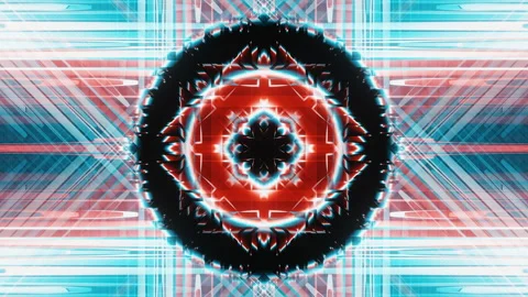 Abstract red and blue blinking neon circ