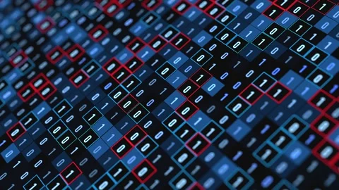 Abstract red and blue cubes, binary code, bit, byte, mmachine learning. Stock Footage 324862019