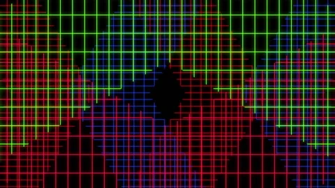 Abstract Red and Blue Grids Converging on Black Background 스톡 동영상 347006910
