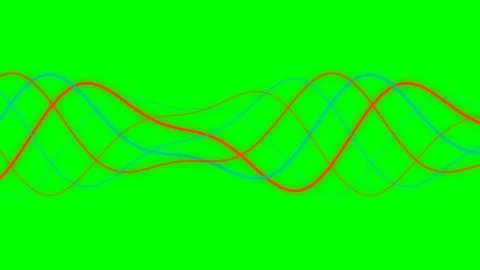 Abstract red and blue intersecting sine waves on a solid green background Stock Footage 340265088
