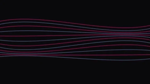 Abstract red and blue neon light waves flowing on a dark black background Video stock 336263261