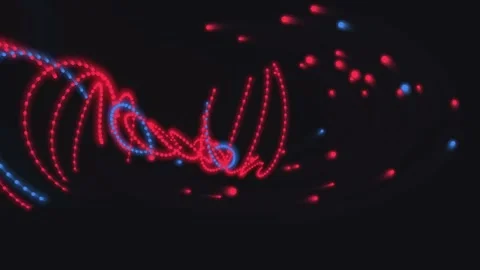 Abstract red and blue neon light trails rotating in dark space motion backg.. Stock Footage 340852242