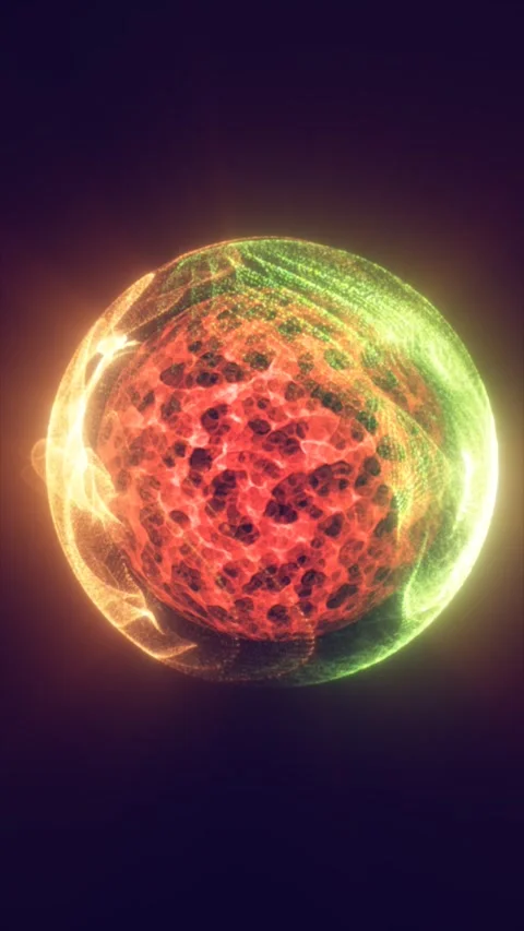 Abstract red and green glowing sphere with cellular textures and flowing pa.. Stock Footage 339556812