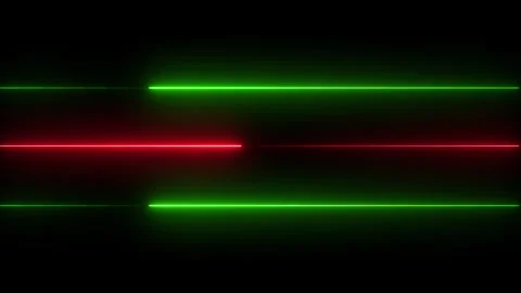 Abstract red and green neon light beams move horizontally against black bac.. Video stock 337805461