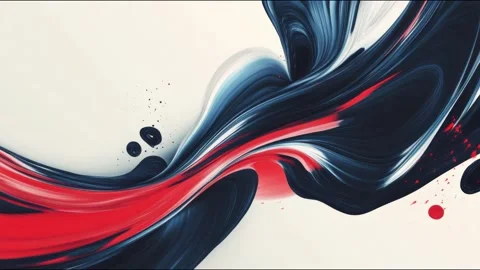 Abstract red and navy paint swirls flowing across light canvas seamless loo.. Video stock 339791288