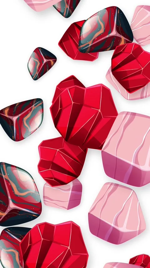 Abstract Red and Pink Geometric Shapes Falling on White Background Stock Footage 343471444