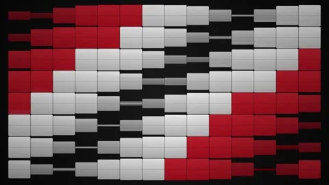Abstract Red and White Blocks Transitioning and Growing on Black Background Stock Footage 347561810