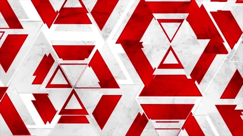 Abstract red and white geometric hexagons made of triangles pattern motion Video stock 344801704