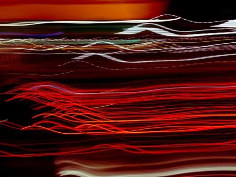 Abstract Red and White Light Streaks on Black Background, Long Exposure Nig.. Ilustração Stock