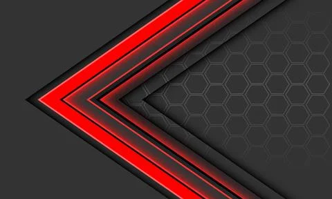 Abstract red arrow black shadow direction geometric hexagon mesh on grey Stock Illustration