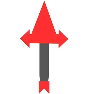 Abstract red arrow symbol with multiple directions on a white background 스톡 일러스트