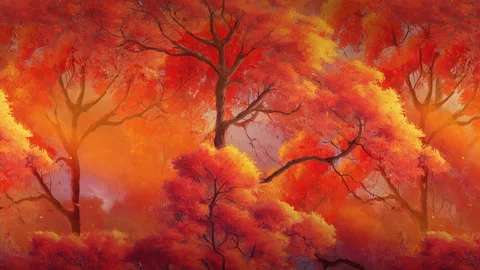 Abstract red autumn forest landscape looped animated background Stock Footage 229569813