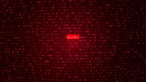 Abstract Red Background with Binary Code Numbers. Data Breach, Malware, Cyb.. Illustrazione stock