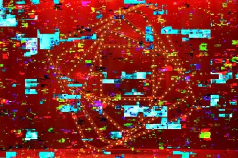 Abstract red background of broken pixel screen. Pixel pieces. Stock Photos