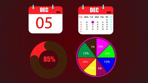 Abstract red background with circle loading bar and calendar Ilustración de archivo