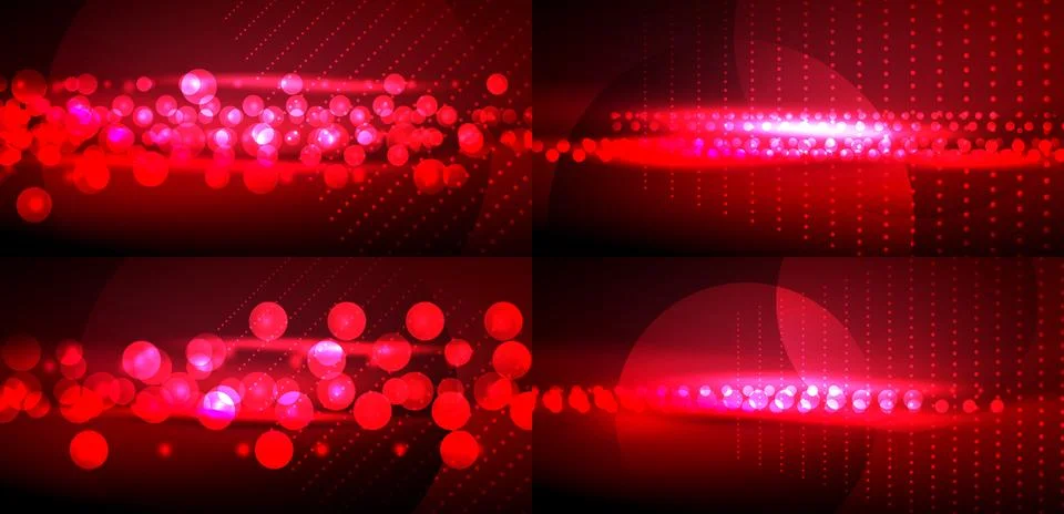 Abstract red background. Circles, dots create dynamic visual effect. Dark spa Stock Illustration