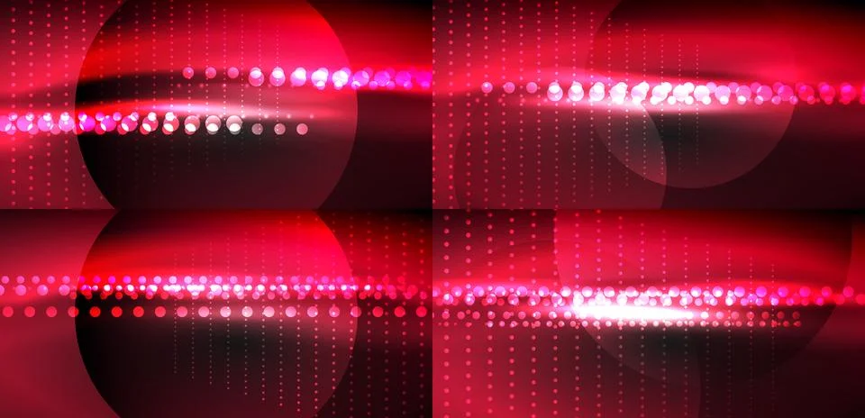 Abstract red background. Circles, lines, dots create glowing effect. Modern 스톡 일러스트