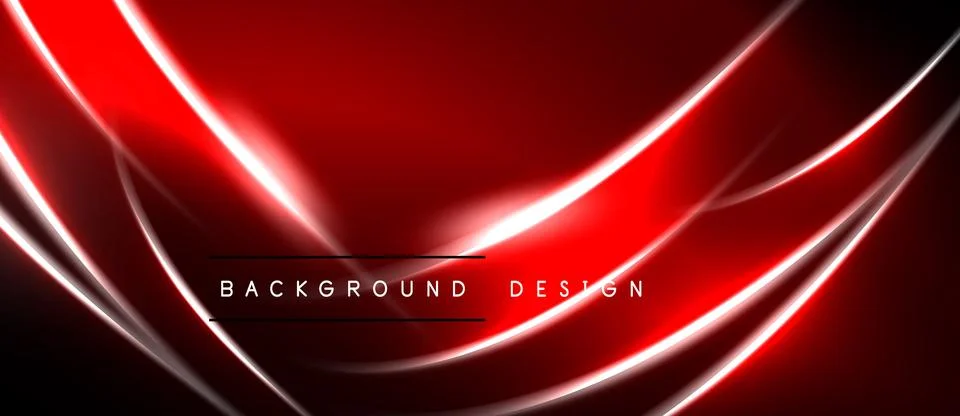 Abstract red background design features flowing lines, bright neon glow. Stock Illustration
