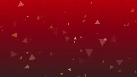 Abstract red background featuring golden triangular confetti particles fall.. Stock Footage 334829789