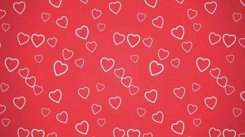Abstract Red Background With Floating White Outline Hearts Pattern. Stock Footage 341775413