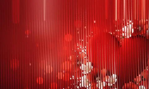 Abstract red background with floral patterns seen through a vertical ribbed.. Stock Illustration